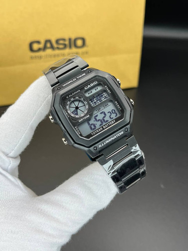 ساعت مردانه Casio مدل جهان نما مشکی_بند استیل رنگ ثابت