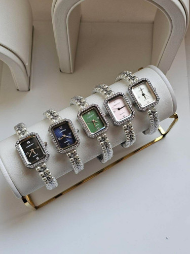 ساعت زنانه Carter بند مرواریدی قاب مستطیل -رنگ نقره ای