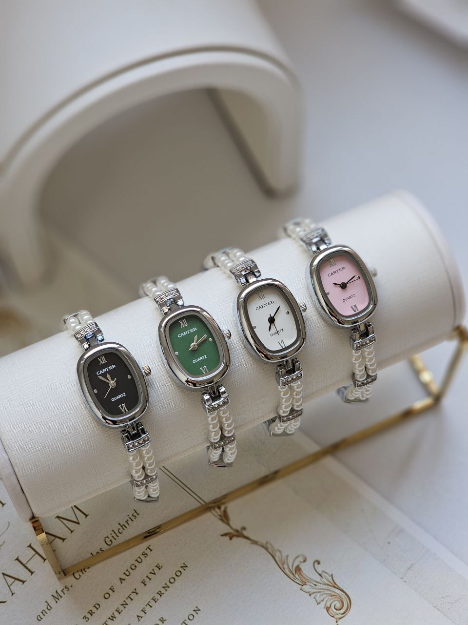 ساعت زنانه ترند Carter مرواریدی قاب بیضی -رنگ نقره ای